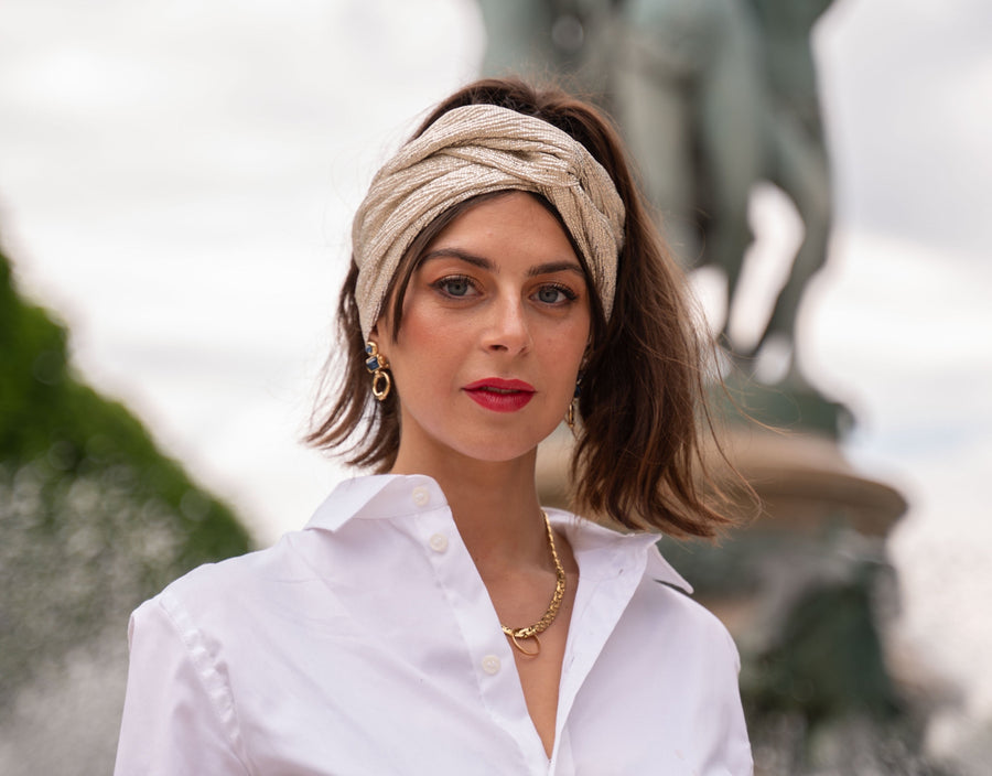 Turban Lurex Doré Blanc