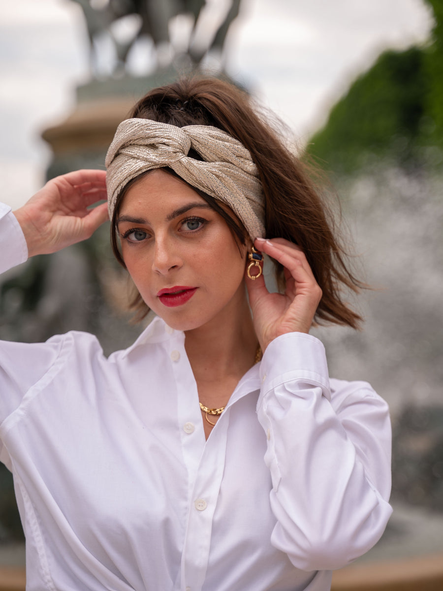 Turban Lurex Doré Blanc