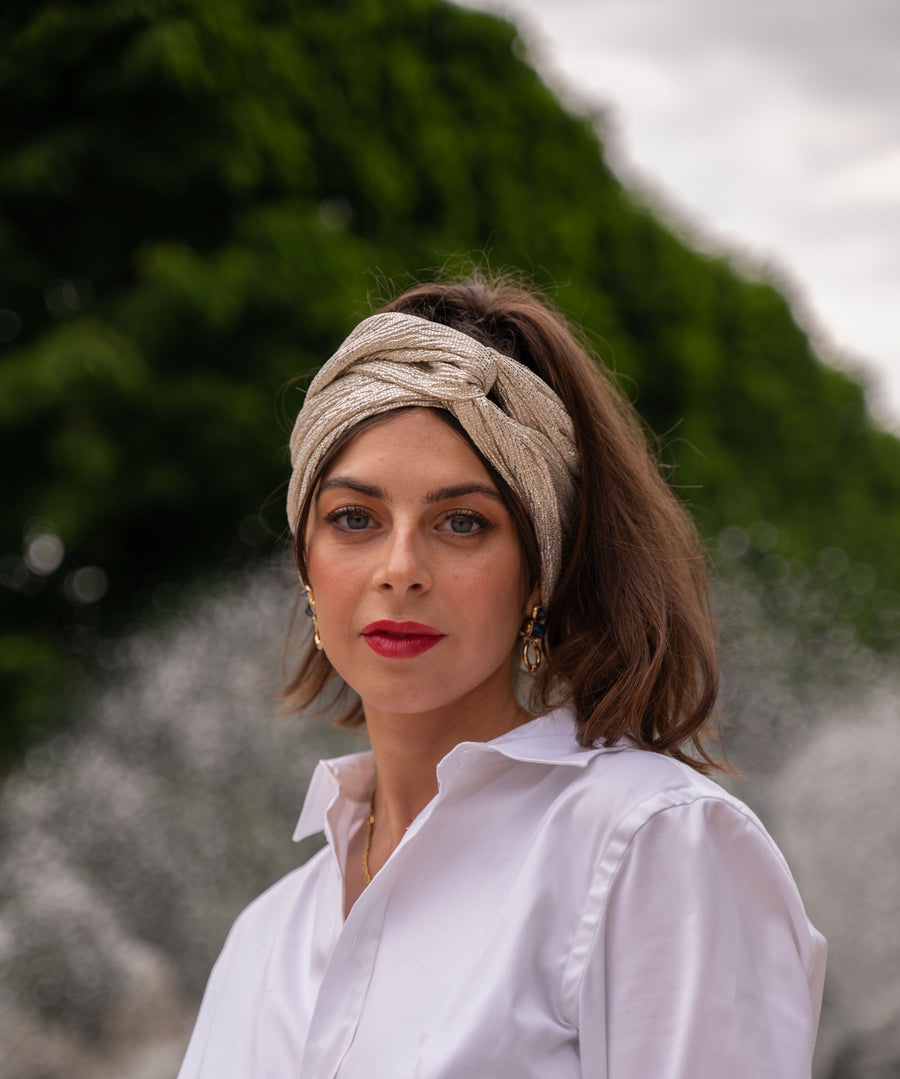 Turban Lurex Doré Blanc