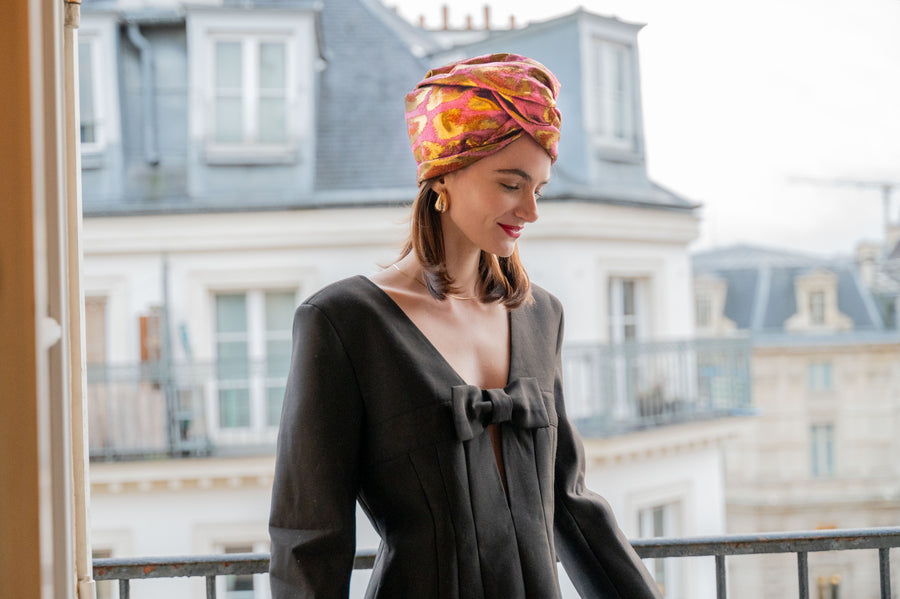 Turban Jacquard Léopard rose