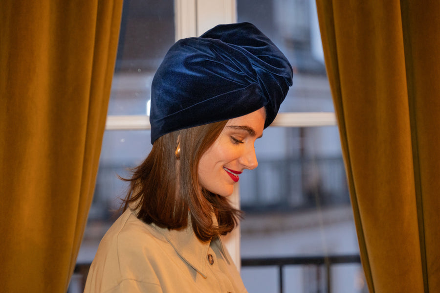 Turban Velours bleu marine luxe